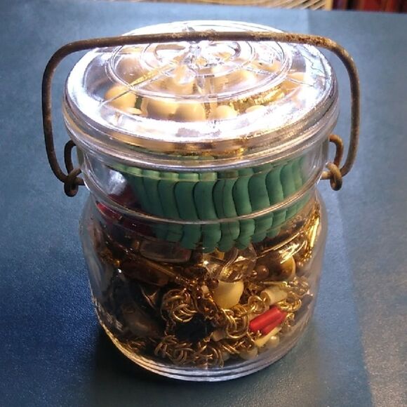 Vintage Ball Glass Jar with Assorted Jewelry - Picture 1 of 5